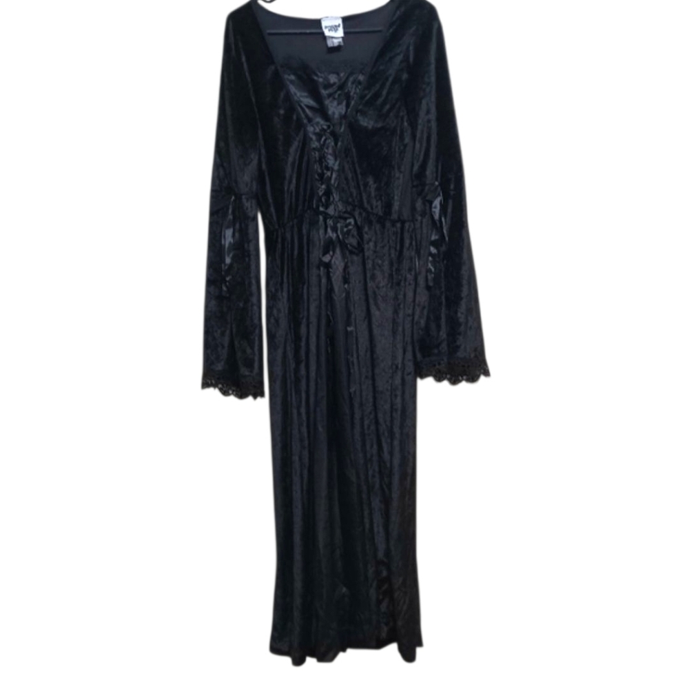 Modern Hero Black Velvet Lace Up Goth Maxi Dress